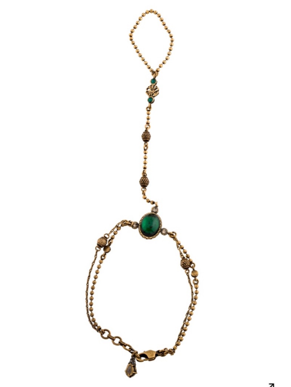 Alexander McQueen Beaded Hand Chain Bracelet with Green Stone